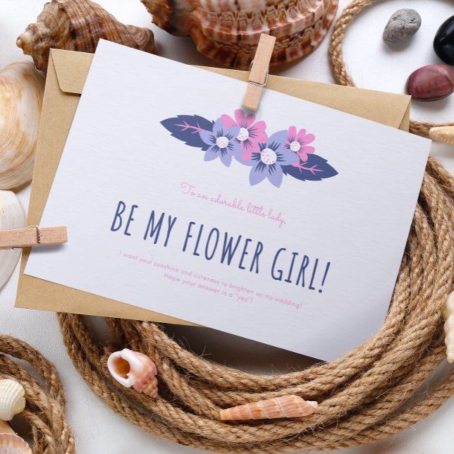 Blue and Lavender Wedding Flower Girl Card Einladung (Von Creator hochgeladen)