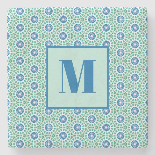 Blue and Light Turquoise Initial Stone Coaster Steinuntersetzer (Vorderseite)