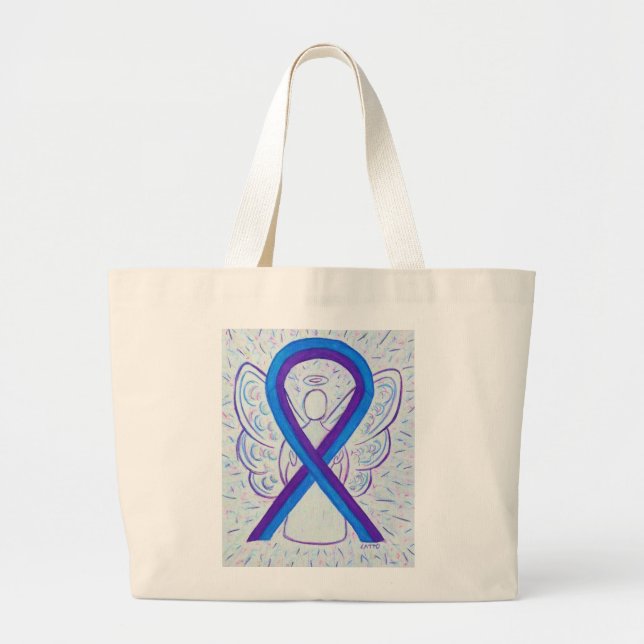 Blue and Lila Awareness Ribbon Art Toag Jumbo Stoffbeutel (Vorne)