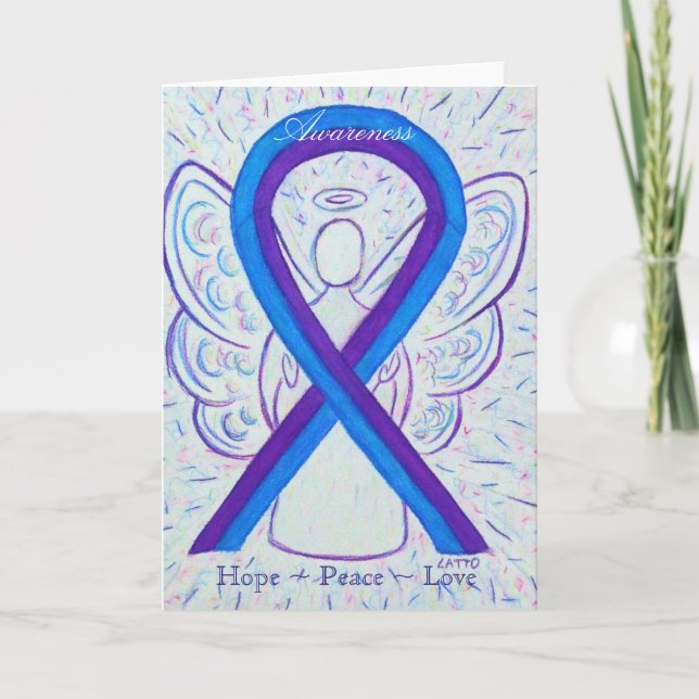 Blue and Lila Awareness Ribbon Grußkarte Karte (Vorderseite)