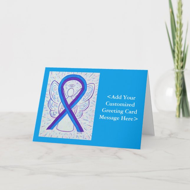 Blue and Lila Awareness Ribbon Personalisiert Card Karte (Vorderseite)