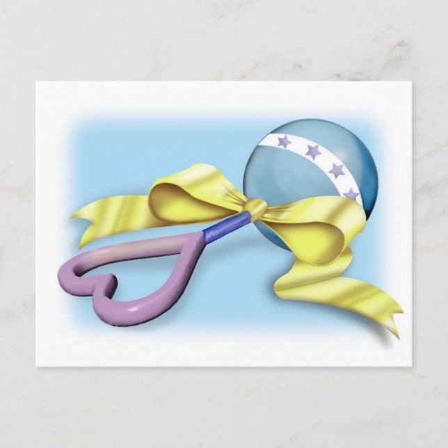 Blue and Lila Baby Rattle Postkarte (Vorderseite)