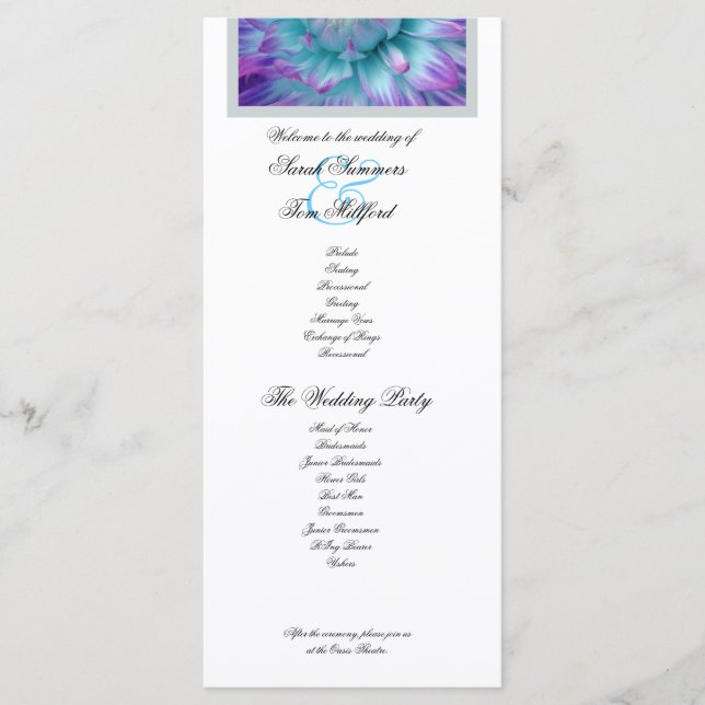 Blue and Lila Dahlia Lace Accent Wedding Program Programm (Vorderseite)