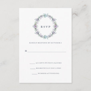 Blue and Lila Floral Wreath Wedding RSVP