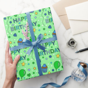 Blue and Lime Green Boy's Happy Birthday Geschenkpapier