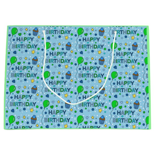 Blue and Lime Green Boy's Happy Birthday Große Geschenktüte (Vorderseite)