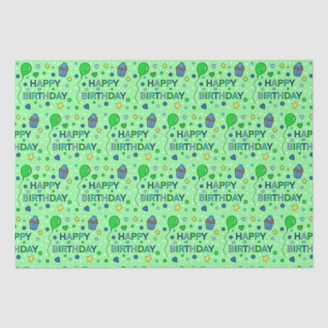 Blue and Lime Green Boy's Happy Birthday Seidenpapier (Vorderseite)