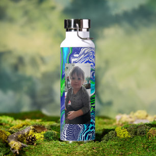 Blue and Lime Green Digital Pour Paint personalisi Trinkflasche