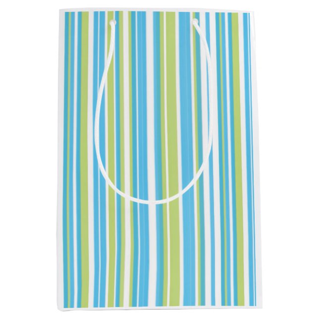 Blue and Lime Green Striped Mittlere Geschenktüte (Vorderseite)