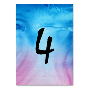 Blue and Magenta Wedding Watercolor Tischnummern