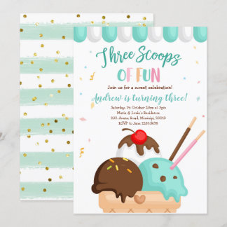 Blue and Mint Ice Creme Drei Schotten Spaß Einladung