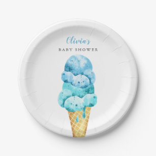 Blue and Minze Green Ice Cream Baby Dusche Pappteller