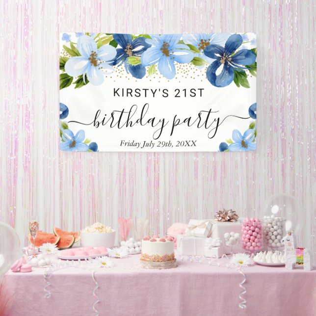 Blue and Navy Boho Blume Geburtstag Willkommen Banner (Party)