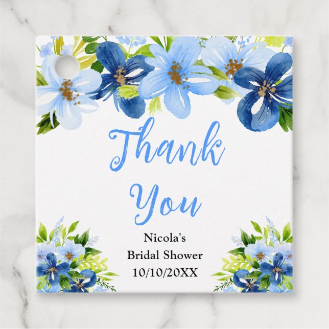 Blue and Navy Flowers Bridal Shower Thank You Geschenkanhänger (Vorderseite)