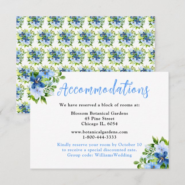Blue and Navy Flowers with Foliage  Begleitkarte (Vorne/Hinten)