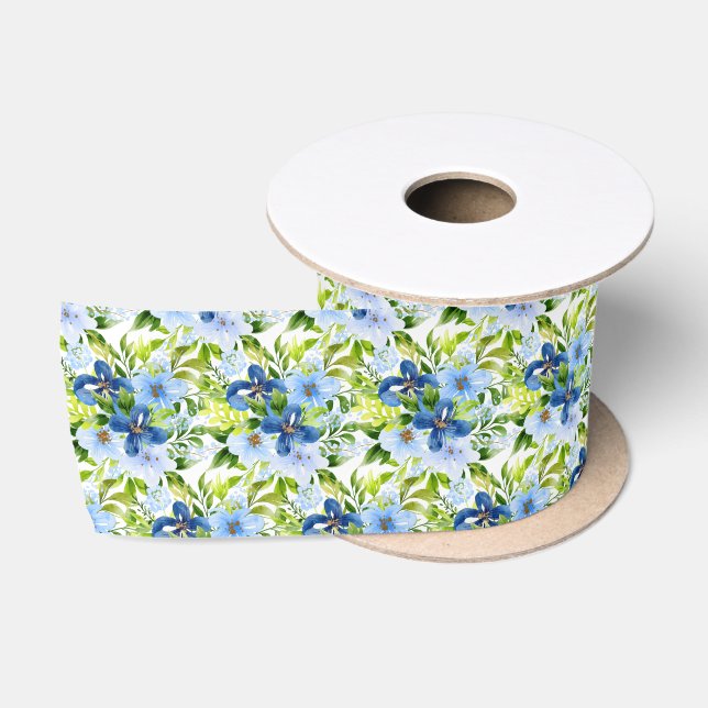 Blue and Navy Flowers with Foliage  Satinband (Spule)