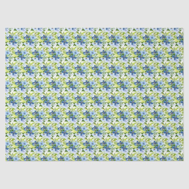 Blue and Navy Flowers with Foliage  Seidenpapier (Vorderseite)