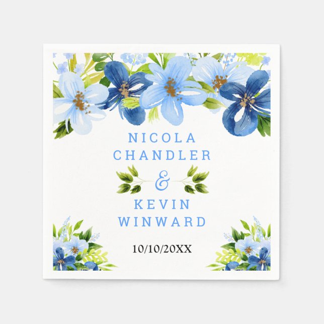 Blue and Navy Flowers with Foliage  Serviette (Vorderseite)