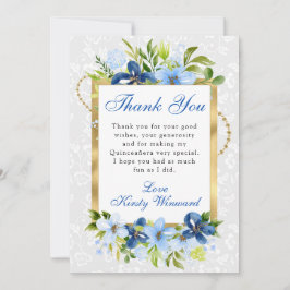 Blue and Navy Summer Blume Gold Quinceanera Dankeskarte