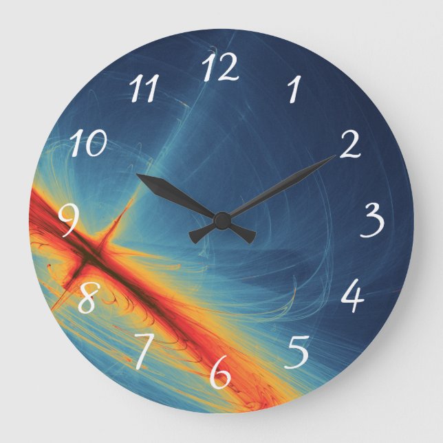 Blue and Orange Abstract Design Große Wanduhr (Vorderseite)