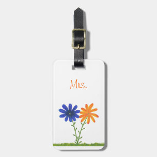 Blue and Orange Blume Mrs. Luggage Tags Gepäckanhänger