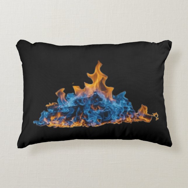  "Blue and Orange Fire Flames" Vibrant Art Design  Dekokissen (Vorderseite)