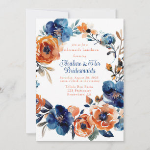 Blue and Orange Floral Bridesmaids Luncheon Einladung