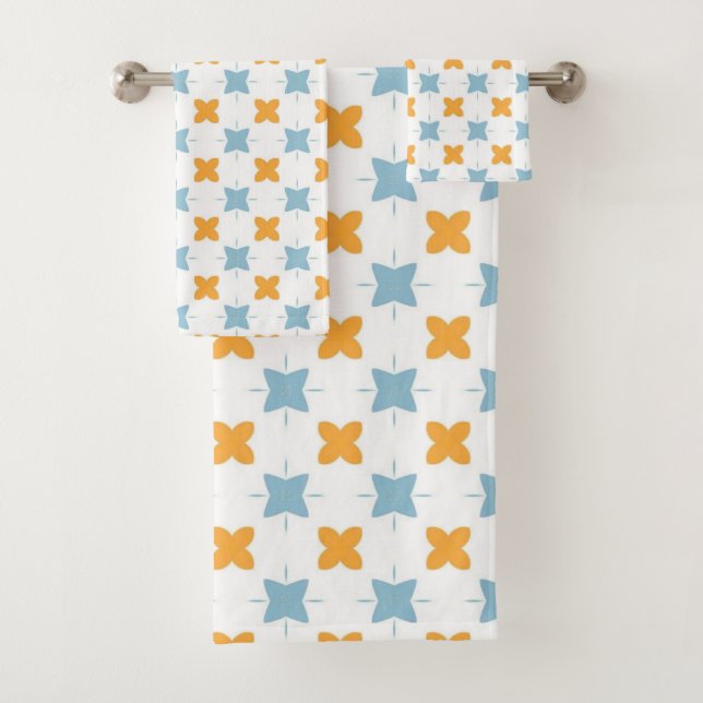 Blue and orange floral tile pattern badhandtuch set (Insitu)