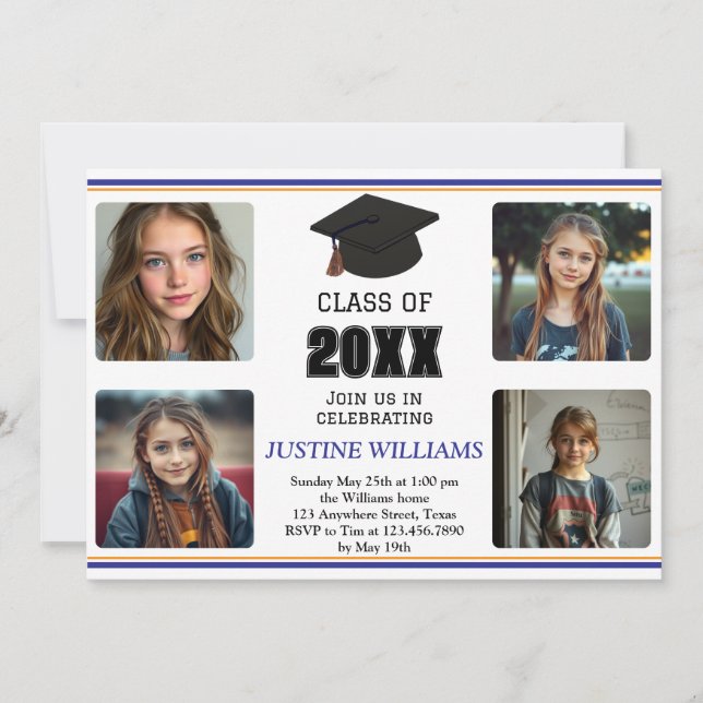 Blue and Orange Graduation Einladung (Vorderseite)