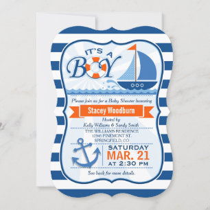 Blue and Orange Nautical Baby Dusche Einladung