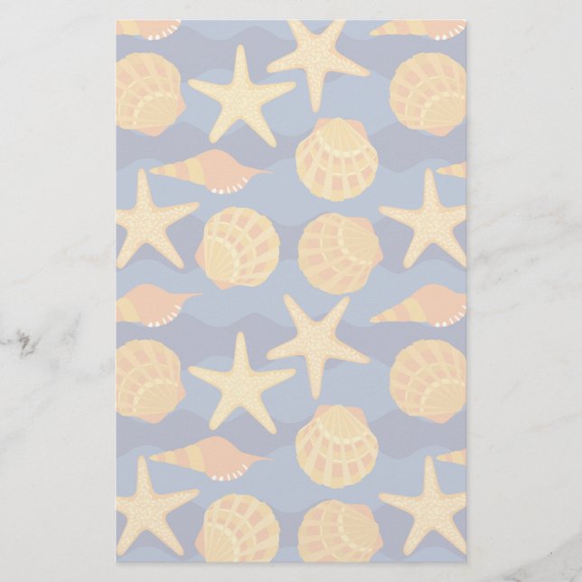 Blue And Orange Seashell Pattern Briefpapier (Vorderseite)