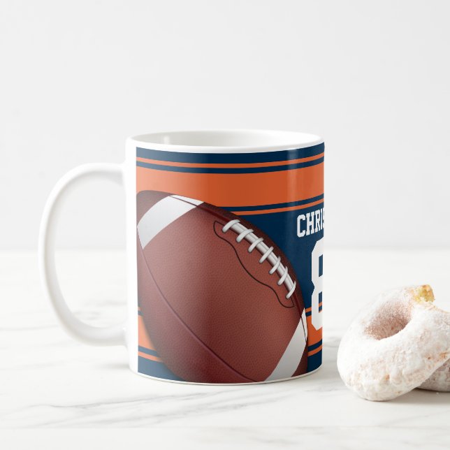 Blue and Orange Stripes Jersey Grid Iron Football Kaffeetasse (Mit Donut)
