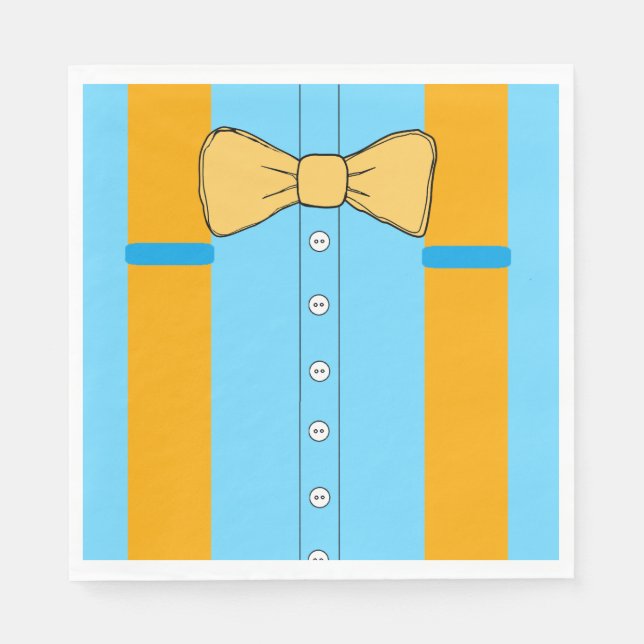 Blue and Orange Suspenders and Bow Krawatte Geburt Serviette (Vorderseite)