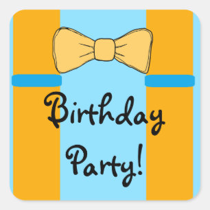 Blue and Orange Suspenders and Bowtie Birthday Quadratischer Aufkleber
