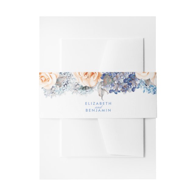 Blue and Peach Floral Elegante Hochzeit Einladungsbanderole (Vorderseite Beispiel)