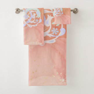 Blue and Peach Floral Garden Art Badhandtuch Set