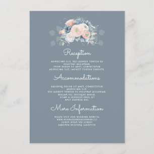 Blue and Peach Floral Wedding Information Guest Begleitkarte