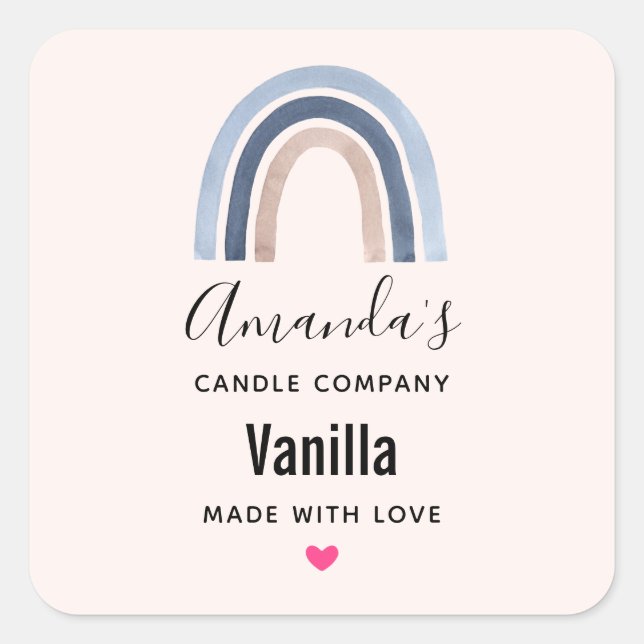 Blue and Peach Rainbow Boho Design Candle Business Quadratischer Aufkleber (Vorderseite)