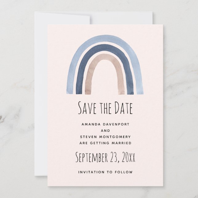 Blue and Peach Rainbow Boho Design Save The Date (Vorderseite)