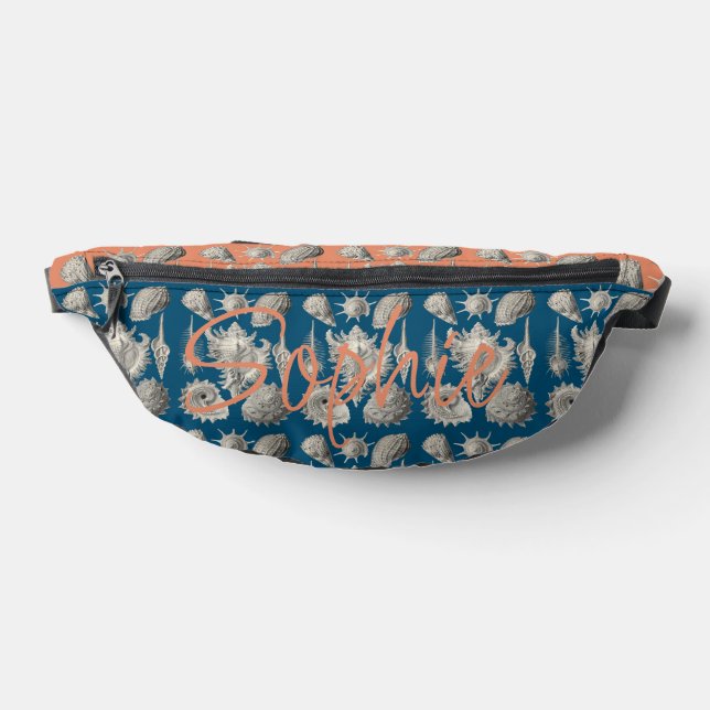 Blue and Peach Seashells Nautical Bauchtasche (Ablage )