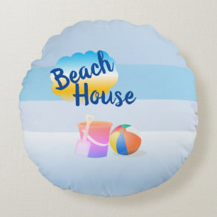 Blue and Pink Beach House Round Cushiys Rundes Kissen