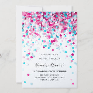 Blue and Pink Confetti Baby Gender Reveal Party Einladung
