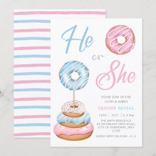 Blue and Pink Donut Doughnut Baby Gender Reveal Einladung