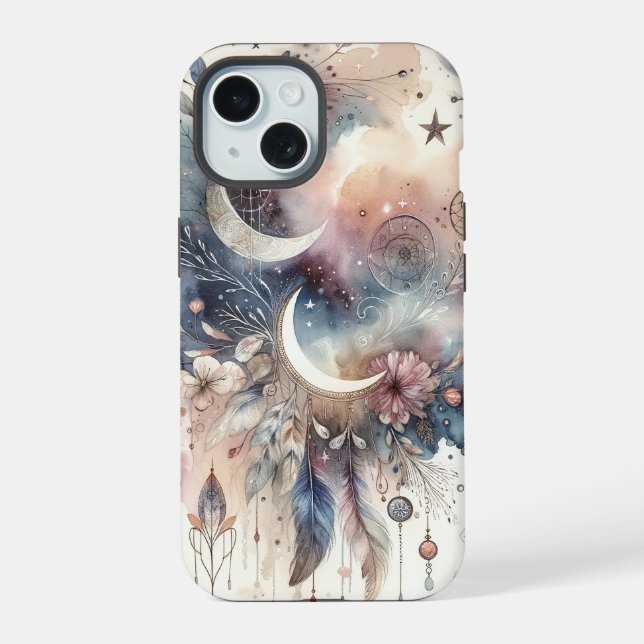 Blue and Pink Dream Catcher iPhone 15 Hülle (Rückseite)