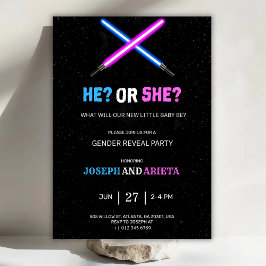blue and pink gender reveal party invitation einladung