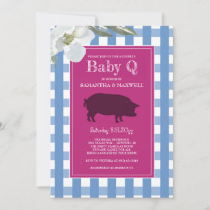 Blue and Pink Gingham Baby Q Einladung