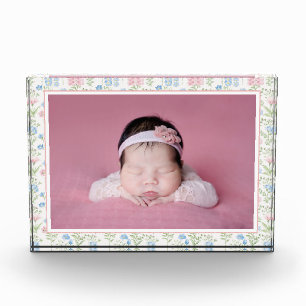 Blue and Pink Grandmillennial Blume Baby Fotoblock