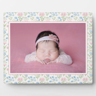 Blue and Pink Grandmillennial Blume Baby Fotoplatte