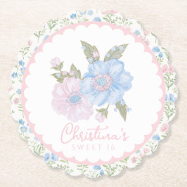 Blue and Pink Grandmillennial Floral Sweet 16 Untersetzer