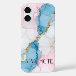 Blue and Pink Marble with Gold Veins iPhone 16 Hülle